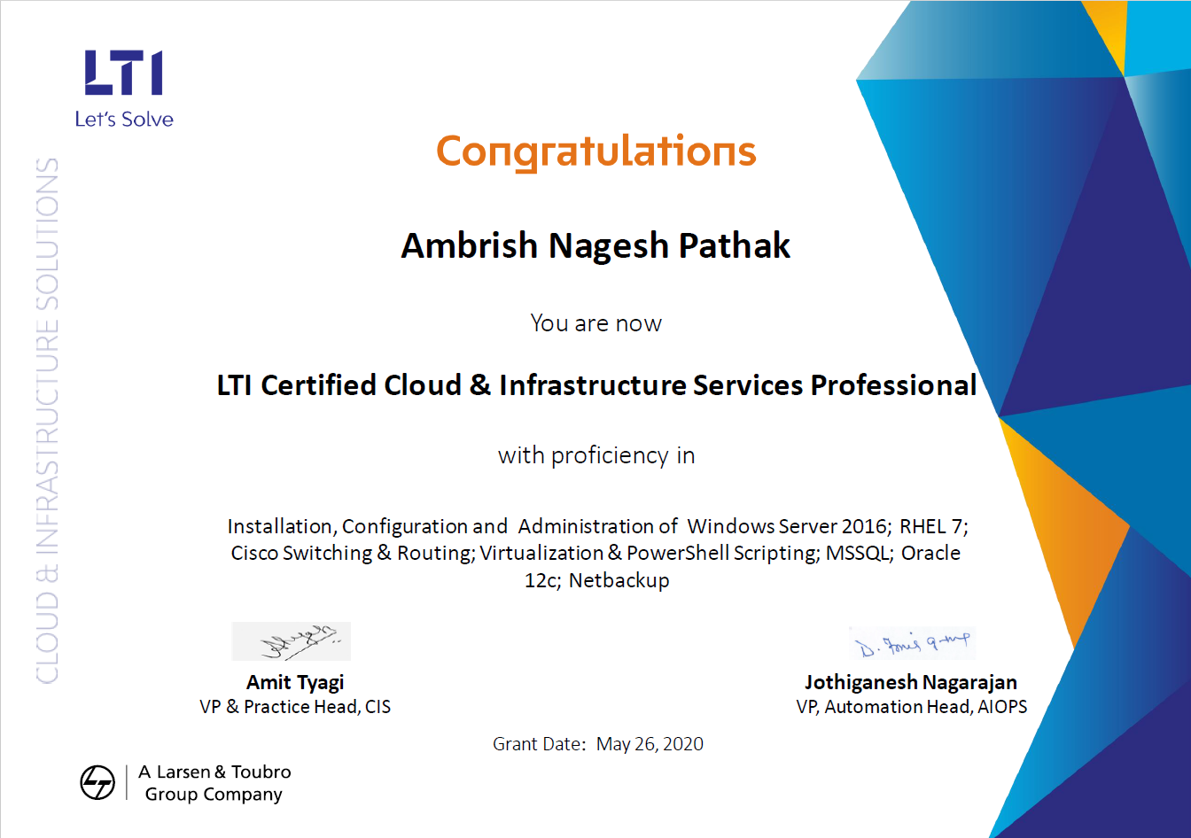 LTI Certified Cloud & Infrastructure Services Professional